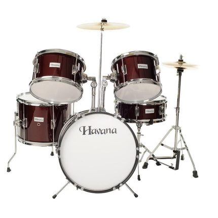Havana 104-5WR 5-Piece Junior Acoustic Drum Set With Hardware- Wine Red
